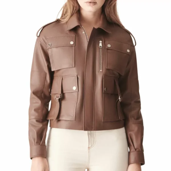 Brown Leather Bomber Jacket Women's