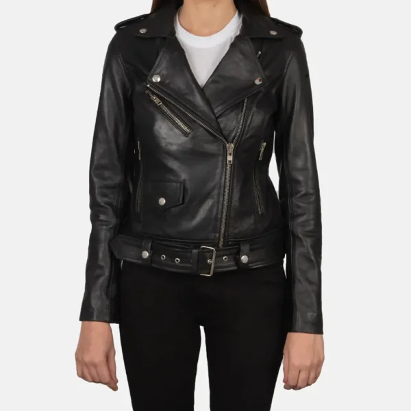 Elisen Black Leather Biker Jacket Womens