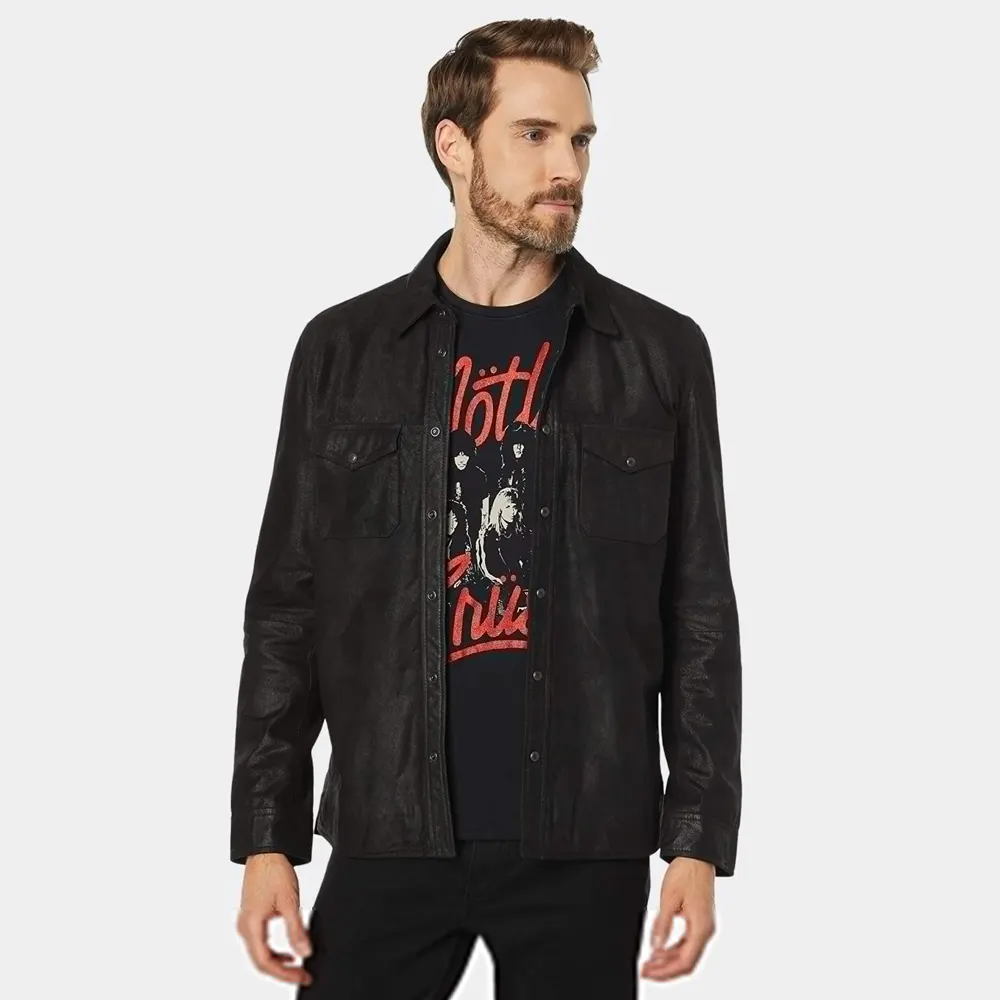 John Varvatos Lionel Men’s Slim Fit Black Leather Shirt Jacket