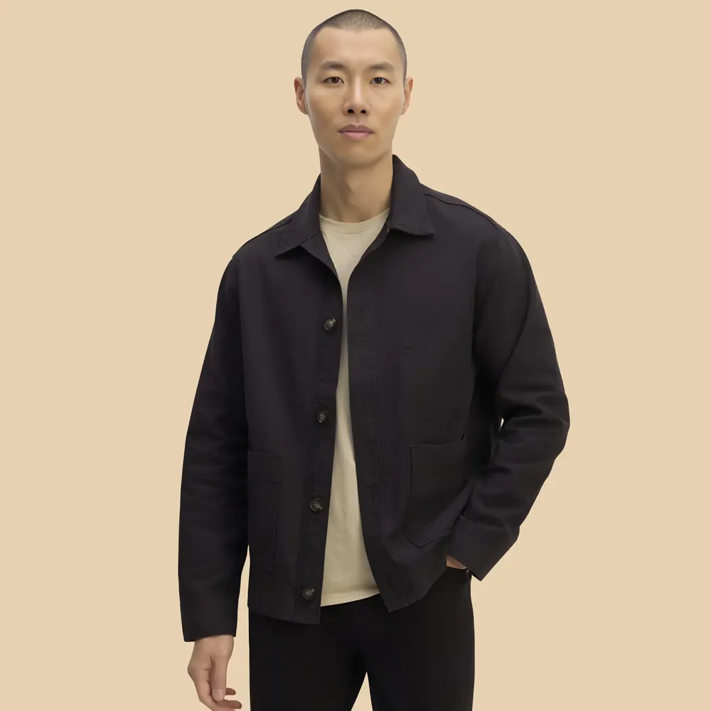 Men Classic Black Organic Cotton Chore Jacket