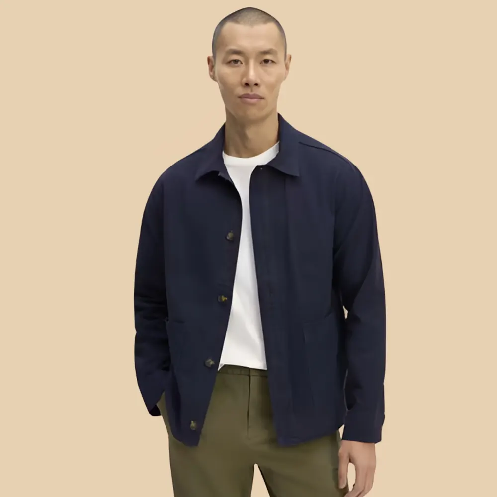 Men Classic Navy Blue Organic Cotton Chore Jacket