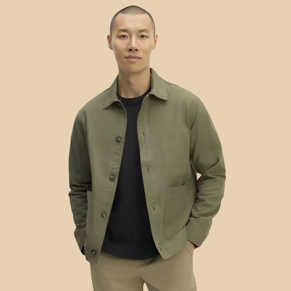 Men Classic Olive Green Organic Cotton Chore Jacket