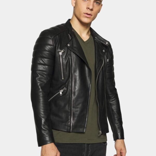 Gladiator Black Leather Biker Jacket