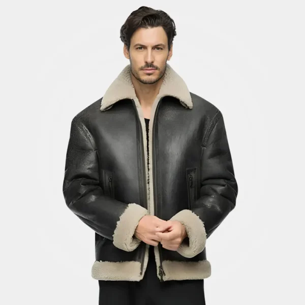 Men’s Black Aviator Shearling-Lined Leather Jacket