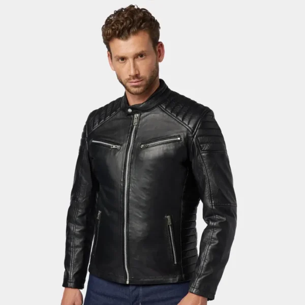 Men’s Black Quilted Café Racer Leather Jacket