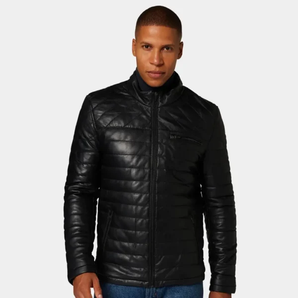 Men’s Black Quilted Leather Puffer Jacket
