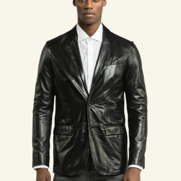 Classic Black Leather Blazer