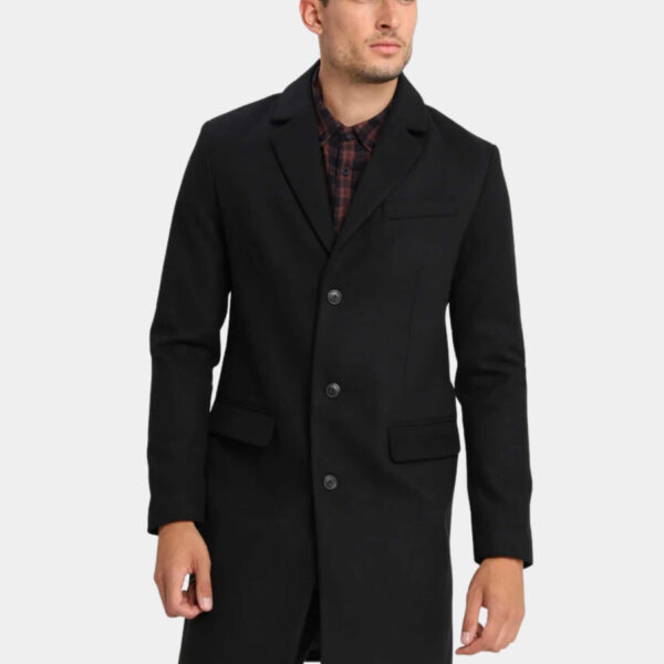 Classic Black Wool Trench Coat