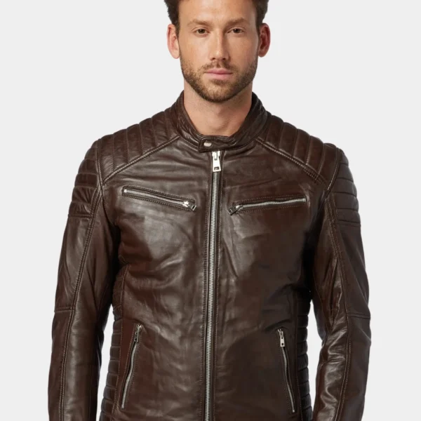 Classic Dark Brown Leather Cafe Racer Jacket