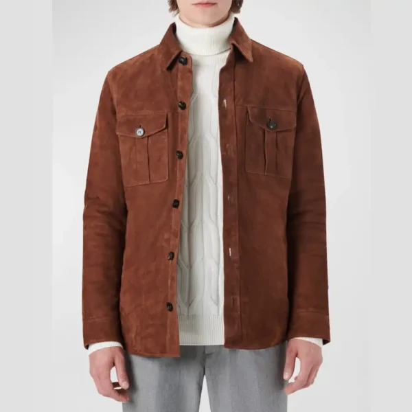 Men’s Dark Brown Suede Leather Shirt Jacket