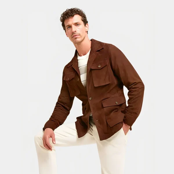 Men’s Dark Brown Suede Safari Jacket