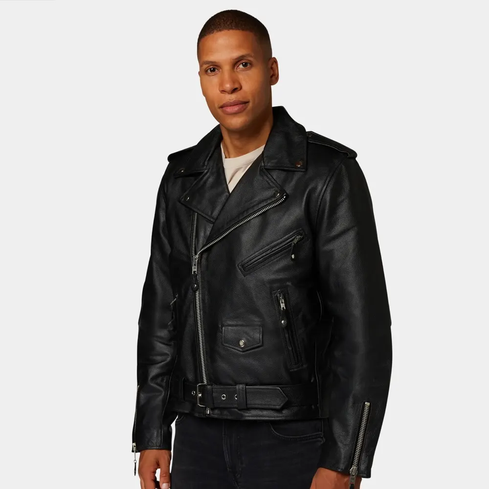 Men’s Heavy-Duty Black Leather Motorcycle Jacket