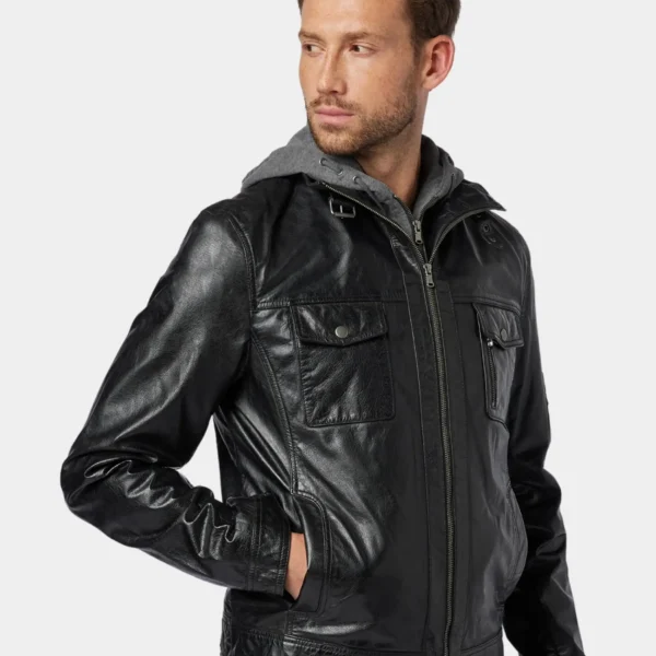 John Black Hooded Leather Jacket