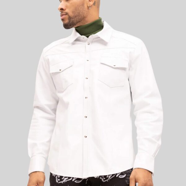 Lambskin White Leather Button Down Shirt