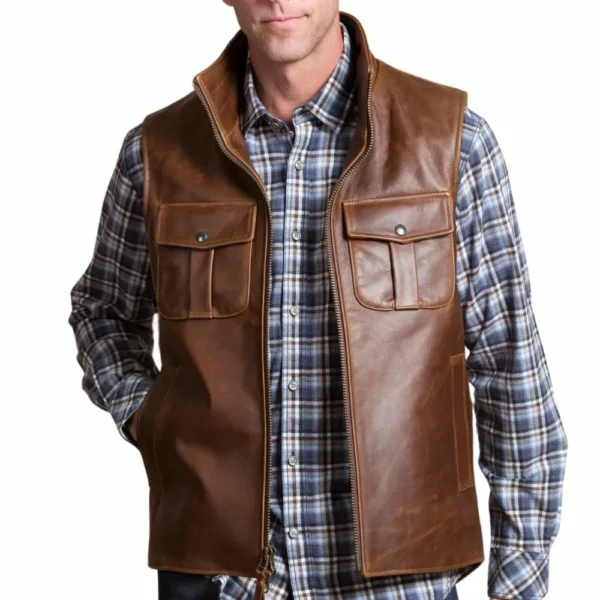 Mens Motorcycle Brown Leather Vest