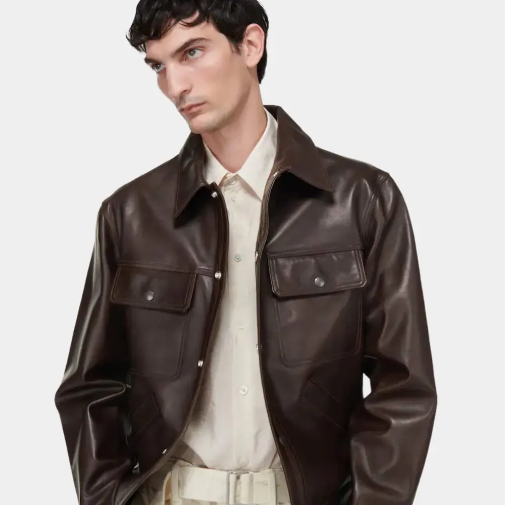 Men’s Oversized Dark Brown Lambskin Leather Shirt Jacket