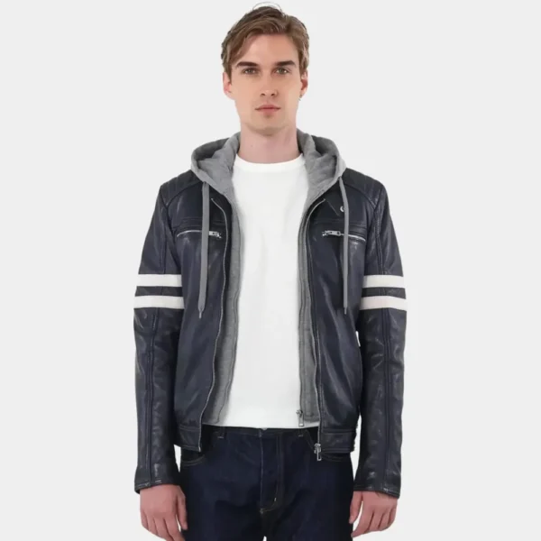 Men’s Road Hood Black White Serge Pariente Leather Jacket