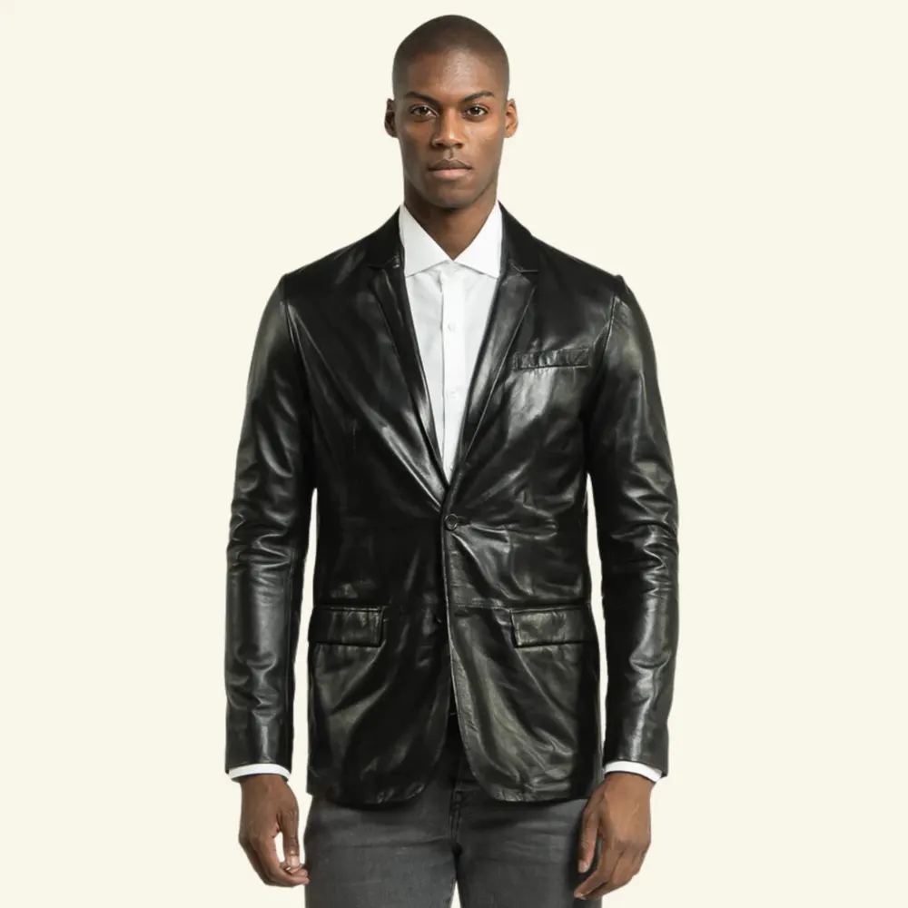 Men’s Sleek Black Leather Blazer