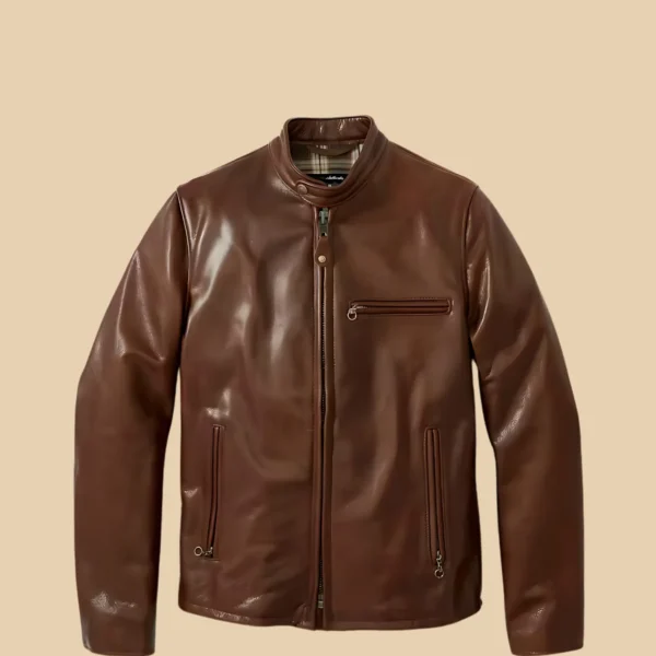 Waxed Natural Pebbled Cowhide Brown Café Leather Jacket