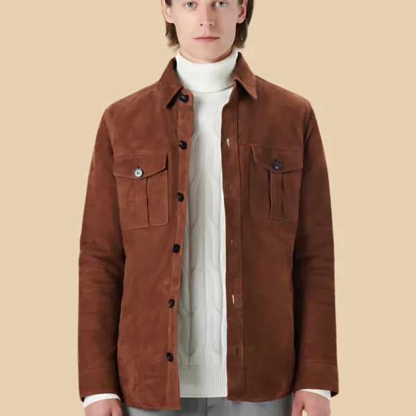 Classic Dark Brown Suede Leather Shirt