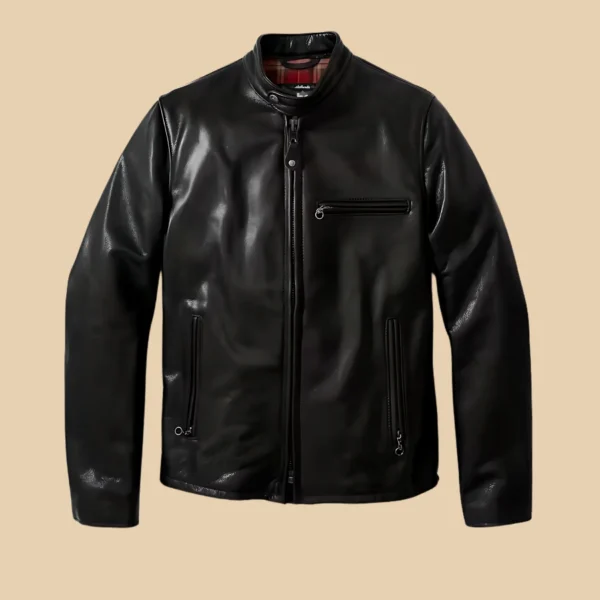 Waxed Natural Pebbled Cowhide Black Cafe Leather Jacket
