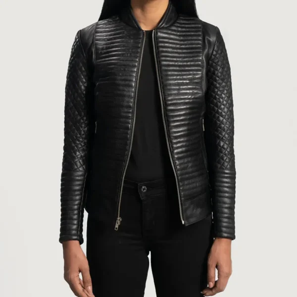 Stitch Cubes Black Leather Biker Jacket