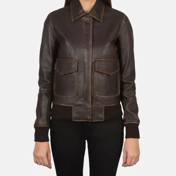 Vesta A-2 Brown Leather Bomber Jacket